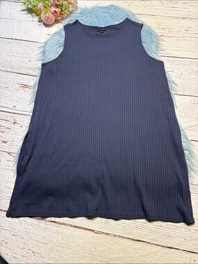 J. Jill Wearever Collection Sleeveless Ribbed Side Slit Shift Dress Carbon Blue
